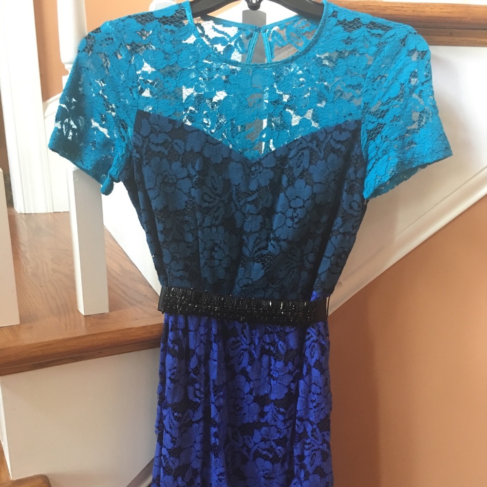 Belle Badgley Mischka sz0 Lace tricolor dress - Picture 1 of 10